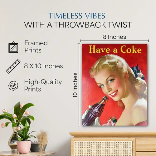 Miniatura 2 de Póster vintage de Coca-Cola para pared (juego de 4) – Letreros de fotos retro con anuncios clásicos de Coca-Cola para cocina, bar, sala