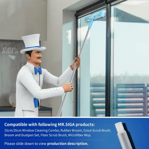 Miniatura 2 de MR.SIGA Poste de extensión de 54.3 pulgadas de largo, poste de aluminio ajustable de 4 piezas para escobilla de ventana