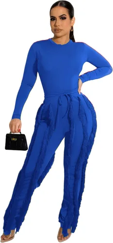 Miniatura 2 de 2 Piece Outfits for Women Sexy - Solid Long Sleeve One Piece Tops Fringe Tassel Long Pants Jumpsuits Sets
