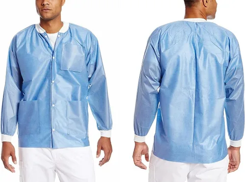 Miniatura 17 de Paquete de 10 chaquetas desechables de laboratorio, chaqueta médica reutilizable hasta la cadera, unisex, con puños de punto y bolsillos