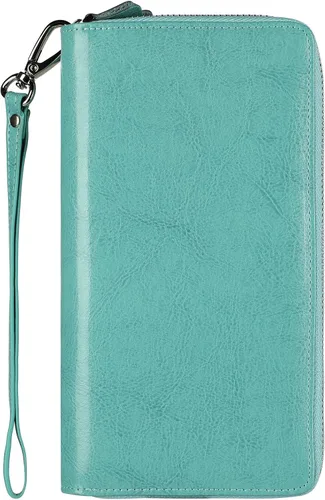 Miniatura 14 de Lavemi Pequeña cartera compacta para mujer, con bloqueo RFID, de piel auténtica, plegable, con ventanas de identificación
