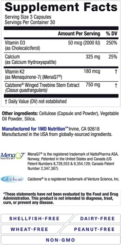 Miniatura 9 de 1MD Nutrition OsteoMD para un apoyo óseo integral con hidroxiapatita de calcio, vitamina D3 y K2 180 cápsulas (paquete de 2)