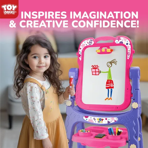 Miniatura 7 de STEAM Life Caballete artístico para niños, caballete para niños pequeños 4 en 1 de doble cara con pizarra magnética giratoria y tablero de dibujo