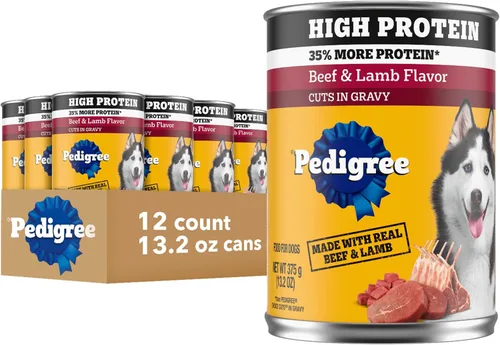 Pedigree Alimento húmedo para perros con alto contenido de proteínas, comida enlatada suave para perros adultos, sabor a carne de res y cordero,