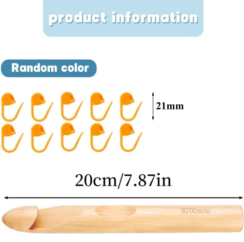 Miniatura 2 de 16 piezas de ganchos de ganchillo de madera, de 3 a 30 mm de diámetro, mango de ganchillo, agujas de tejer con 10 marcadores de punto de tejer