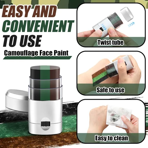 Miniatura 3 de Maxcheck 3 piezas de pintura facial de camuflaje negro, verde y marrón, pintura facial mezclable, reducción de deslumbramiento segura para caza