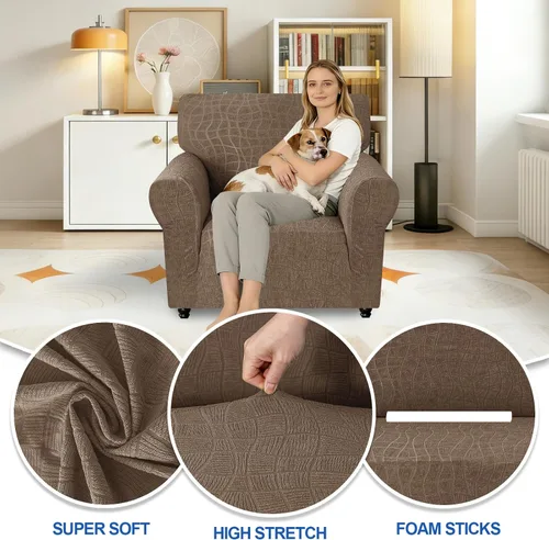 Miniatura 2 de MAXIJIN Funda impermeable para sillón de sala de estar, 1 pieza elástica con brazos, protector de muebles lavable para perros y mascotas (S, café)