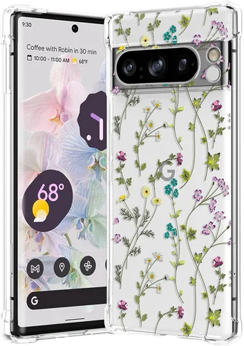 Miniatura 19 de RALEAVO - Funda floral para Google Pixel 7a, funda transparente con hojas y flores, diseño delgado y lindo para niñas y mujeres, cubierta de Verde