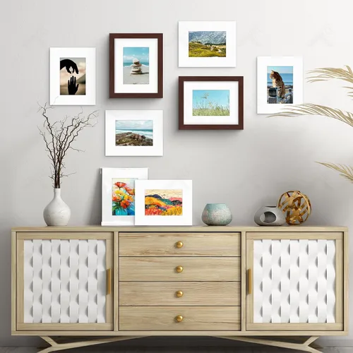 Miniatura 7 de Golden State Art, Paquete de 10 alfombrillas blancas de 8 x 10 pulgadas con núcleo blanco corte biselado para fotos de 5 x 7 + respaldo + bolsas