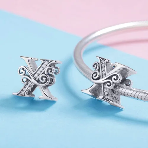 Miniatura 63 de BETTY&SARAH dije de plata esterlina 925 con forma de letra, para pulseras Pandora, letra del alfabeto, joya, regalo para mujer