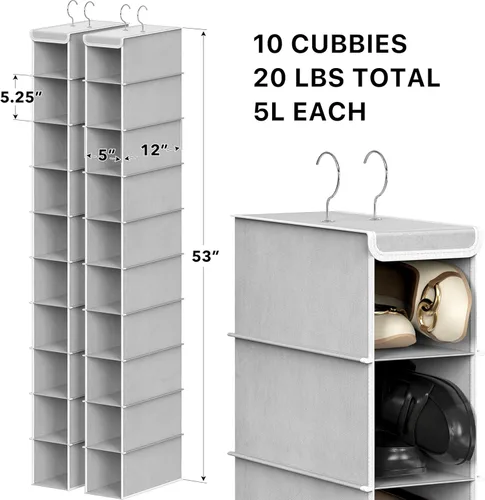 Miniatura 2 de Simple Houseware - Paquete de 2 organizadores colgantes con 10 estantes, color gris
