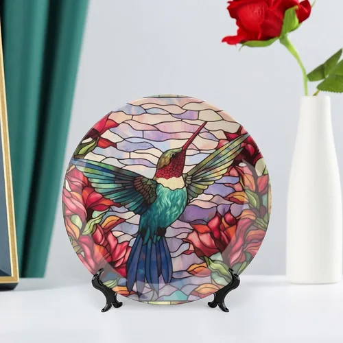 Miniatura 6 de Platos decorativos para colgar en la pared, placa de cerámica con estampado de pájaros de acuarela con soporte de exhibición, decoración del hogar