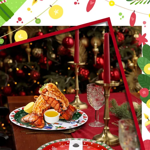 Miniatura 6 de Sliner 120 platos de papel de Navidad desechables de 9 pulgadas, platos de postre de papel de Navidad, cinturón de Papá Noel, alce, muñeco de nieve