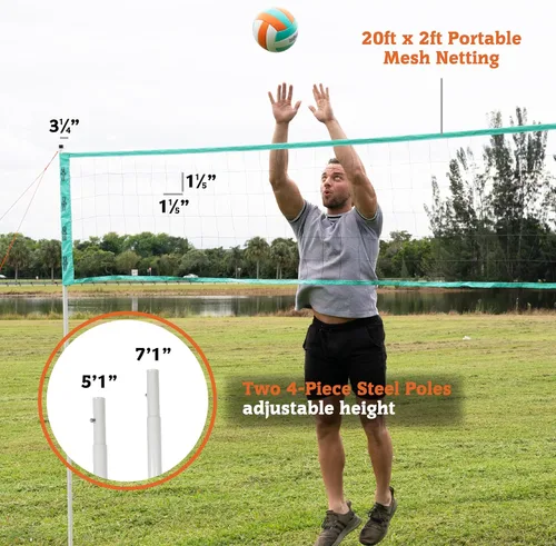 Miniatura 3 de Hall of Games Red de voleibol y bádminton al aire libre con bolsa de transporte, juego de accesorios y postes de acero ajustables perfectos