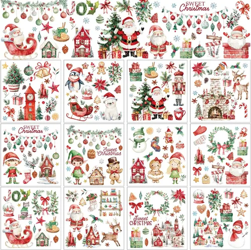 Miniatura 11 de BBTO 12 hojas de transferencia de Navidad para manualidades y muebles, calcomanías de transferencia de Navidad, calcomanías de invierno para madera