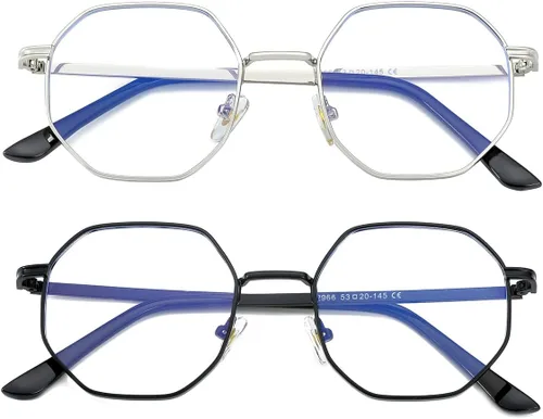 Miniatura 13 de JOVAKIT Gafas de bloqueo de luz azul con forma de polígono para mujeres y hombres, estilo vintage, octagonales cuadradas, sin prescripción, gafas