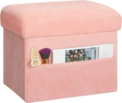 Miniatura 11 de Otomana pequeña con almacenamiento, taburete plegable con asiento acolchado más grueso, banco otomano de almacenamiento de piel suave para Negro