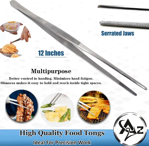 Miniatura 4 de Pinzas de precisión de acero inoxidable profesional culinario con puntas dentadas, pinzas para servir con detalles de presentación de alimentos