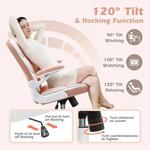 Miniatura 7 de SEATZONE Silla de Escritorio Rosa Silla de Oficina Ejecutiva Moderna con Brazos Silla de Escritorio de Computadora de Piel Sintética para Niñas