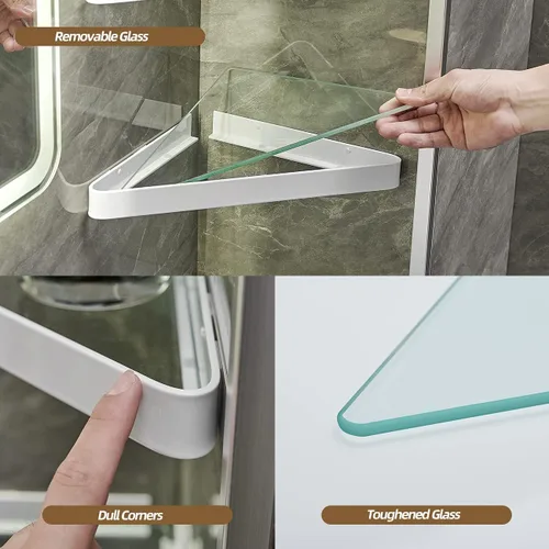 Miniatura 5 de VOLPONE Estantes de baño Estante de esquina de vidrio montado en la pared para baño Estante flotante Organizador de pared de vidrio templado 2