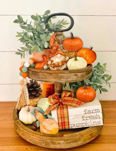 Miniatura 4 de Decoraciones de otoño de calabazas para el hogar: juego de 50 mini calabazas de plástico que incluye hojas falsas, bellotas, piñas, calabazas