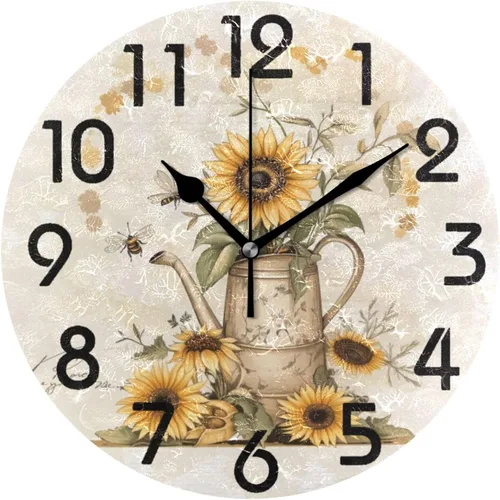 Miniatura 22 de Spring Hummingbird - Reloj de pared redondo con estampado de flores, 9.5 pulgadas, funciona con pilas, reloj de escritorio analógico silencioso