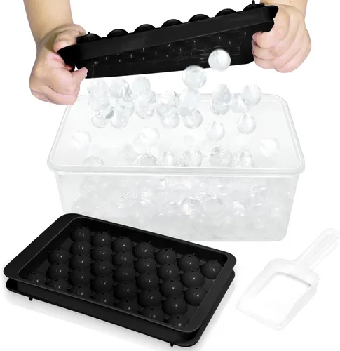 Miniatura 10 de WIBIMEN Bandeja para cubitos de hielo con tapa y contenedor, bandejas de hielo redondas para congelador con tapa, bandejas para cubitos de hielo