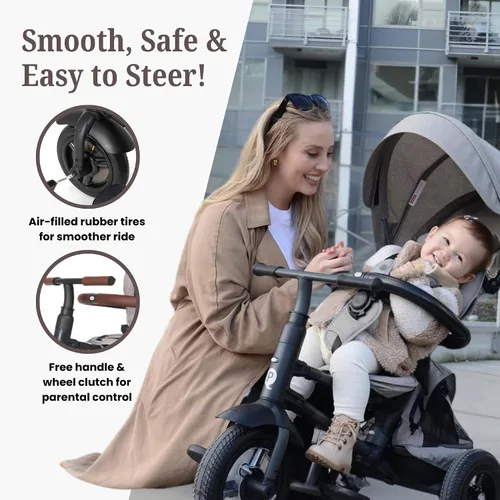 Miniatura 5 de Rito Premium Edition Triciclo plegable para niños - Cochecito compacto y portátil para niños de 10 meses a 4 años en adelante, neumáticos llenos