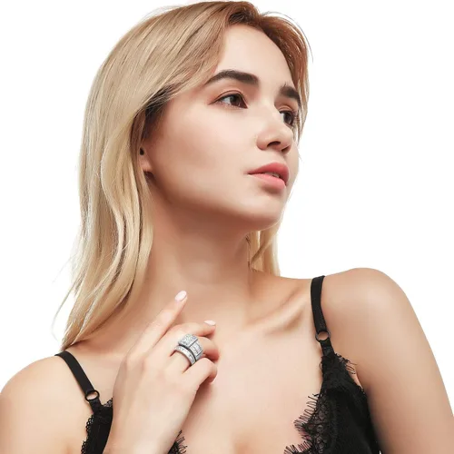 Miniatura 2 de Hiyong Juego de anillos de boda para mujer, oro blanco, circonita cúbica, anillos de compromiso de plata de moda para mujer