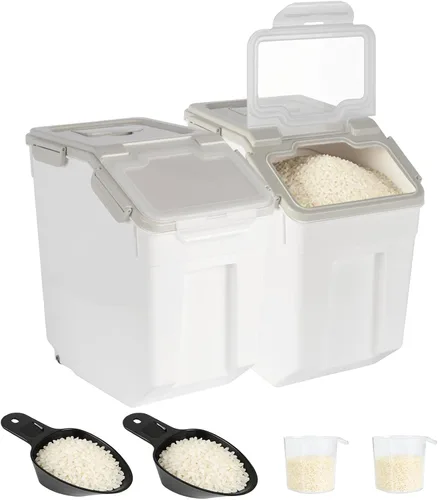 Miniatura 15 de Contenedor de arroz de 25 libras de harina a granel para almacenamiento de azúcar, contenedor de plástico para cereales secos con cuchara y taza