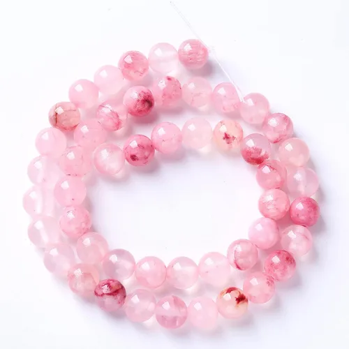 Miniatura 6 de 45 cuentas espaciadoras redondas sueltas de jade rosa natural de 0.315 pulgadas (0.315 in) para fabricación de joyas, cuentas de piedra energética