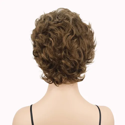 Miniatura 6 de Lydell Pelucas cortas y onduladas de 6 pulgadas, cabello sintético completo, estilo clásico (12TT26 marrón claro con reflejos)