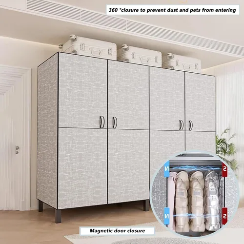 Miniatura 5 de Armario plegable portátil con ruedas, 2000 libras, perchero resistente con tapa, perchero de metal independiente para ropa, sistema