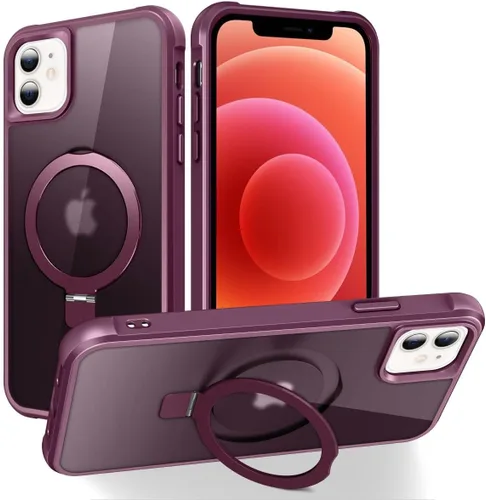 Miniatura 139 de CHAOFEnG Funda magnética compatible con iPhone 11 con soporte, prueba de caídas de grado militar, compatible con imán, anillo translúcido, parte