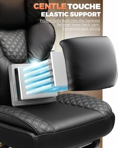 Miniatura 5 de COMHOMA Silla de oficina grande y alta con reposapiés mejorado, silla ejecutiva de respaldo alto resistente con soporte lumbar de resorte para Negro