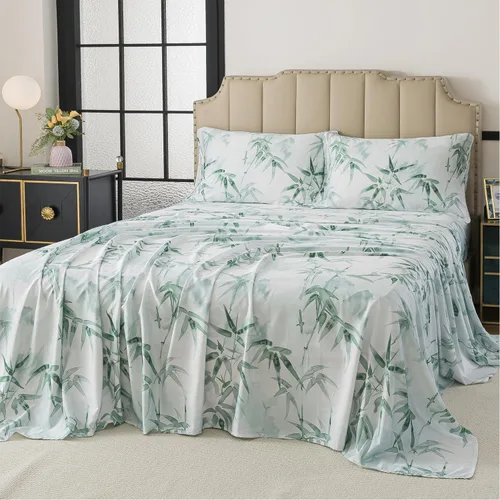 Miniatura 57 de FADFAY Juego de sábanas de cama con estampado floral amarillo, de algodón, tamaño King, suaves, transpirables, estilo Shabby Coquette, con bolsillo