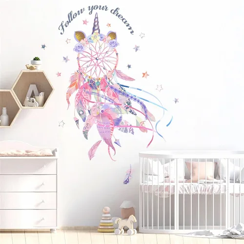 Miniatura 5 de Hermosas calcomanías de pared de plumas coloridas, estrellas y plumas rosas, calcomanías de pared sacinora Plume Art, vinilo extraíble para niños