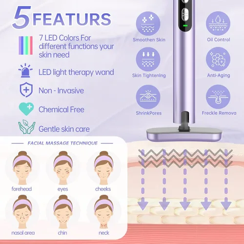 Miniatura 2 de Terapia de luz roja, terapia de luz facial LED, 7 colores, varita de belleza para ojos, masajeador facial rojo para cuidado de la piel y herramienta