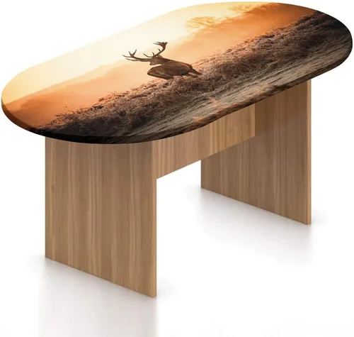 XISUNYA Mantel ovalado ajustado para mesa de caza, decoración de caza, con bordes elásticos, para mesa de mesa con estampado de ciervos rojos en la
