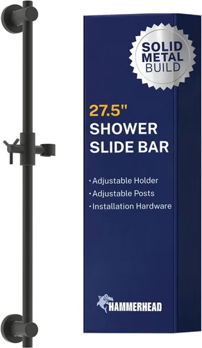 HammerHead Showers® Barra deslizante de ducha de metal sólido de 27.5 pulgadas para cabezales de ducha de mano, negro mate, cabezal de ducha de