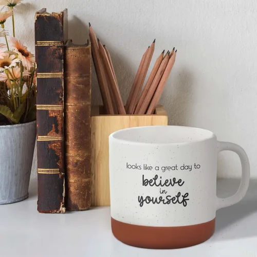 Miniatura 6 de Canopy Street Taza de café de cerámica moteada de 13 onzas con texto en inglés «Looks Like A Great Day To Believe In Yourself», taza de café