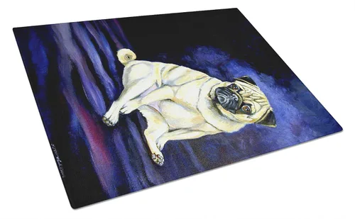 Caroline's Treasures 7026LCB Fawn Pug Penny for your thoughts Tabla de cortar de vidrio grande decorativa de vidrio templado para cocina Tabla de