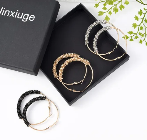 Miniatura 6 de Jinxiuge Juego de 6 pares de aretes de aro con cuentas para mujer, hechos a mano