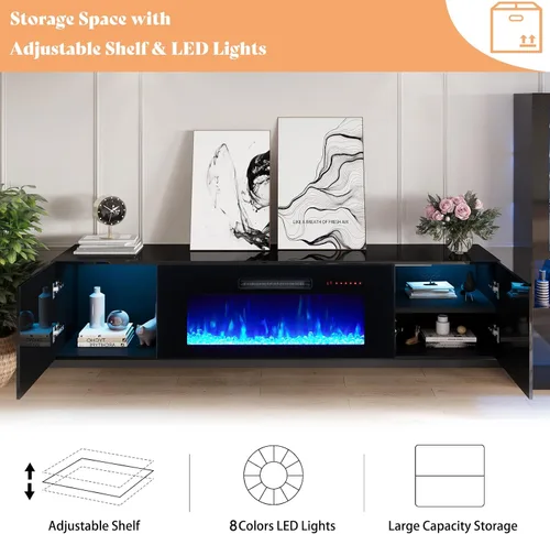 Miniatura 5 de AMERLIFE Soporte de TV Flotante con Chimenea Eléctrica de 36 Pulgadas, Centro de Entretenimiento de Chimenea Montado en la Pared con Acabado de Alto