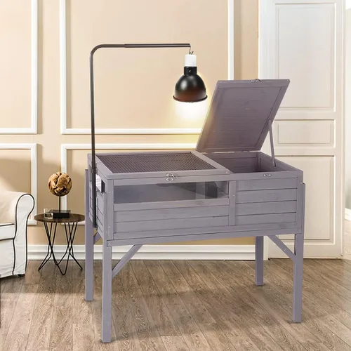 Miniatura 2 de Hábitat para tortugas Aivituvin, casa de tortuga y jaula de reptiles de madera para animales pequeños, interior-exterior, incluye soporte