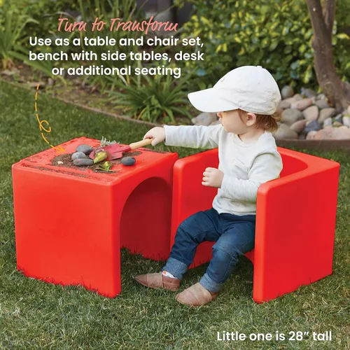 Miniatura 4 de ECR4Kids Tri-Me - Juego de mesa y sillas cubo, muebles multiusos, color rojo, 3 piezas