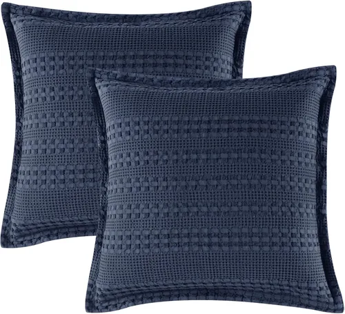 Miniatura 31 de PHF Fundas de almohada con tejido de gofre de 24" x 24", paquete de 2, funda de almohada cuadrada 100% algodón para decoración de ropa de cama, sin