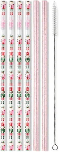 Miniatura 14 de Swig Life Juego de popotes reutilizables con purpurina transparente + popote alto Aqua y cepillo de limpieza, cada popote es de 10.25 pulgadas