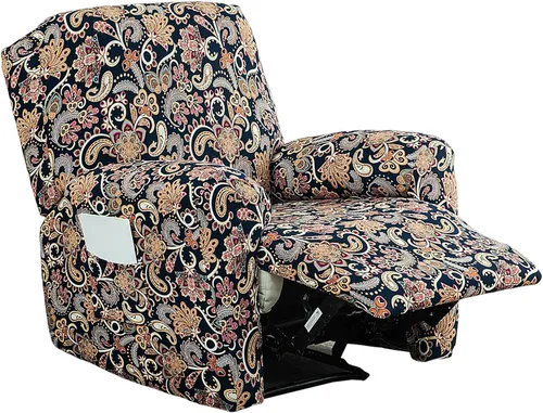 Miniatura 29 de NILUOH Funda para sillón reclinable, 4 piezas, elástica, estampada, con bolsillo lateral, funda para sofá reclinable, antideslizante, ajustable, 16