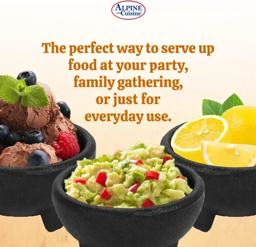 Miniatura 5 de Alpine Cuisine Tazones de salsa de 3 piezas, estilo molcajete, platos resistentes, aptos para lavavajillas, para guacamole, salsas y más, color negro
